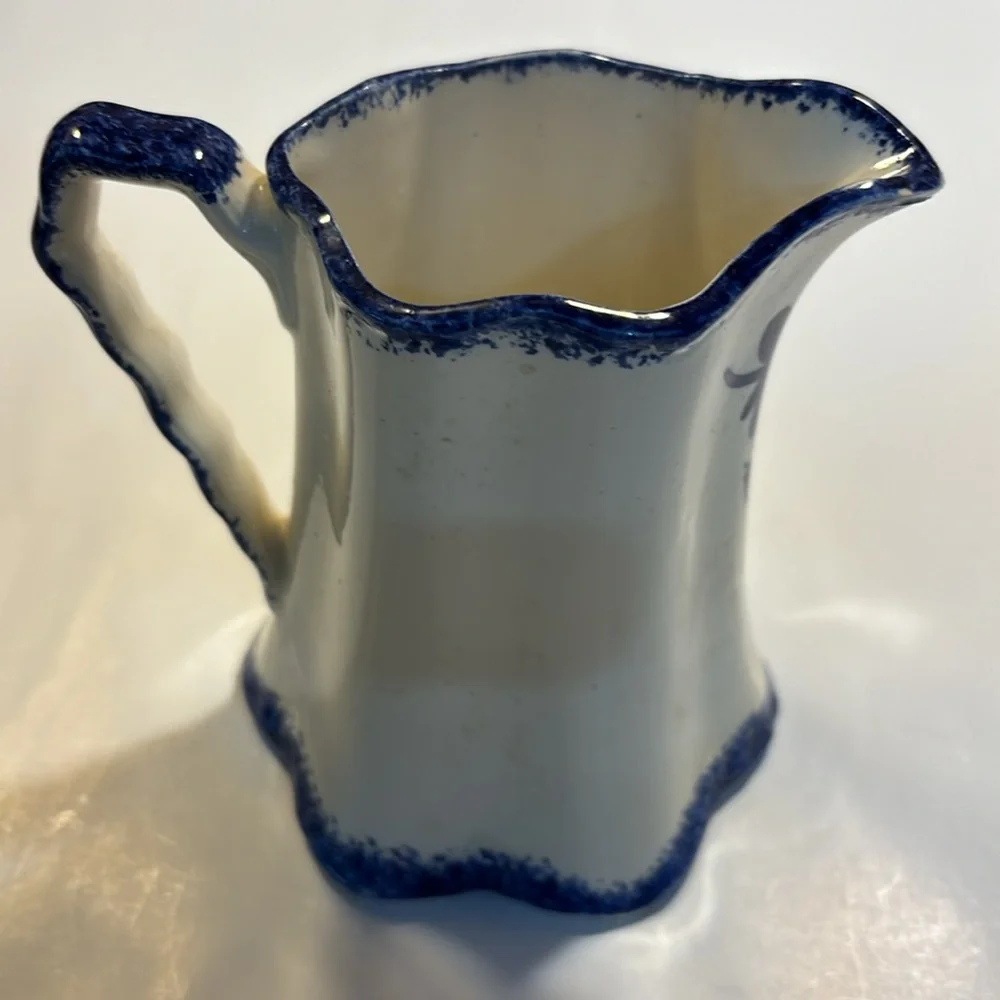 Milk pitcher vintage blue floral with white background made in Tennessee